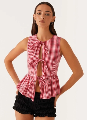 MultiFunctionalDesign Cyrene Tie Top - Red Gingham
