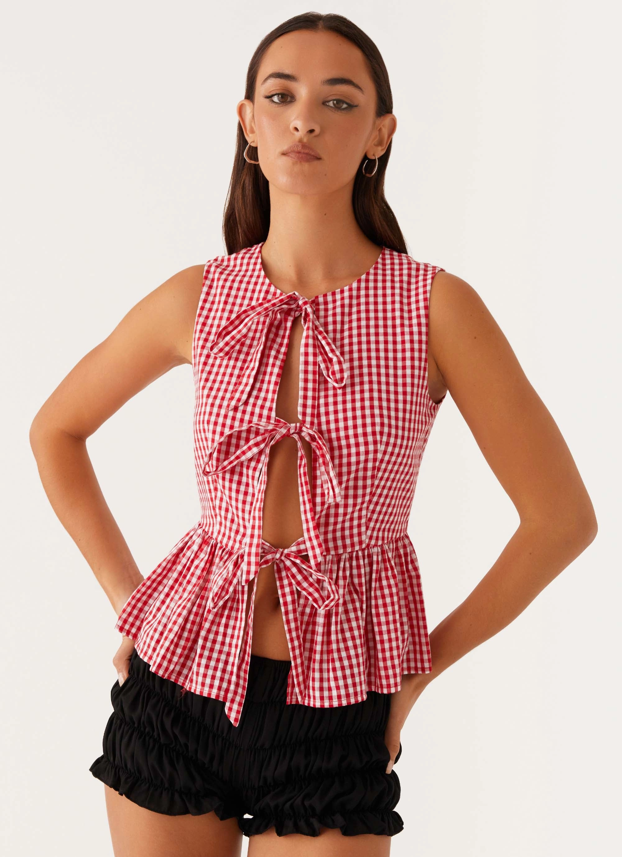 MultiFunctionalDesign Cyrene Tie Top - Red Gingham