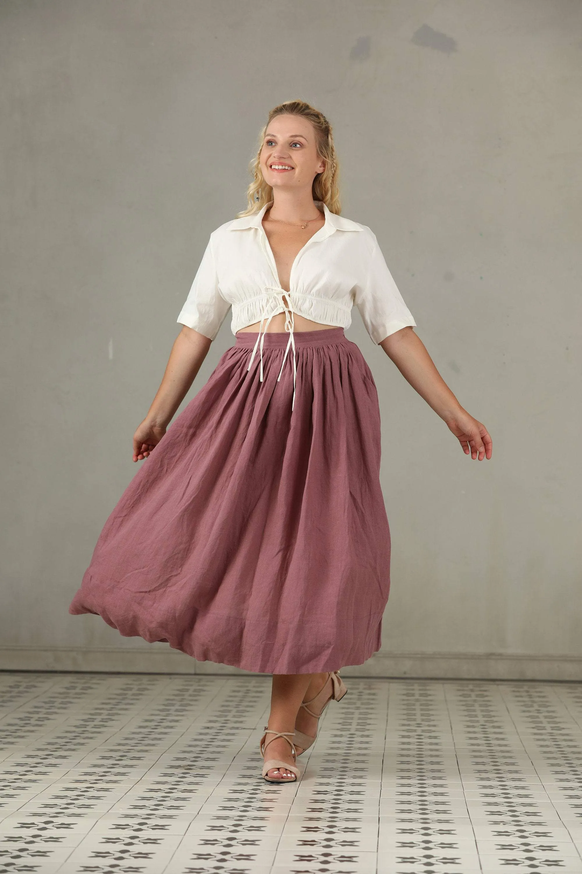 Flexible Side Gussets Daisy 03 | PLUS SIZE Linen Skirt
