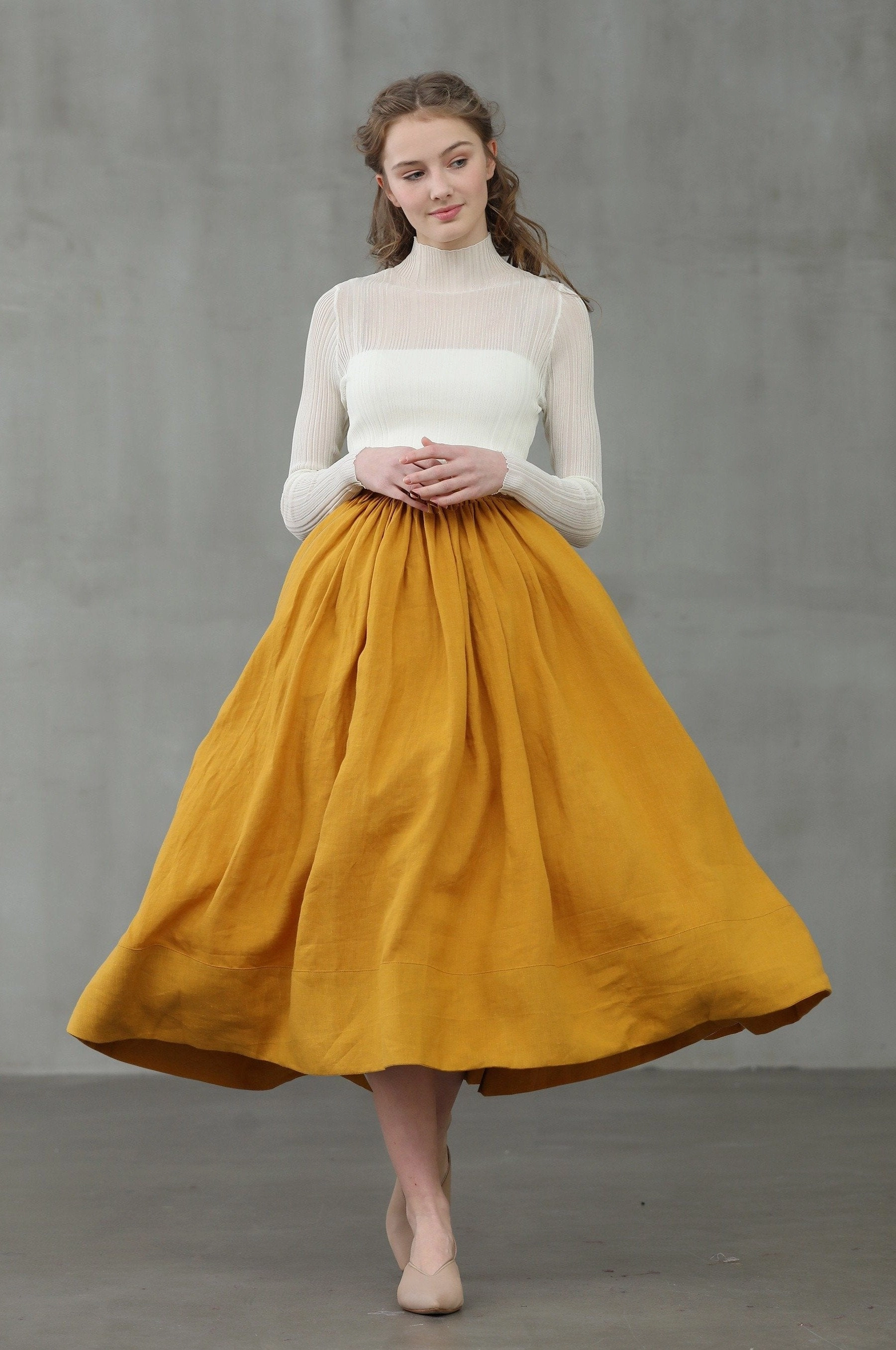 Matte Surface Texture Trendy Feel Daisy 03 | mustard yellow linen skirt