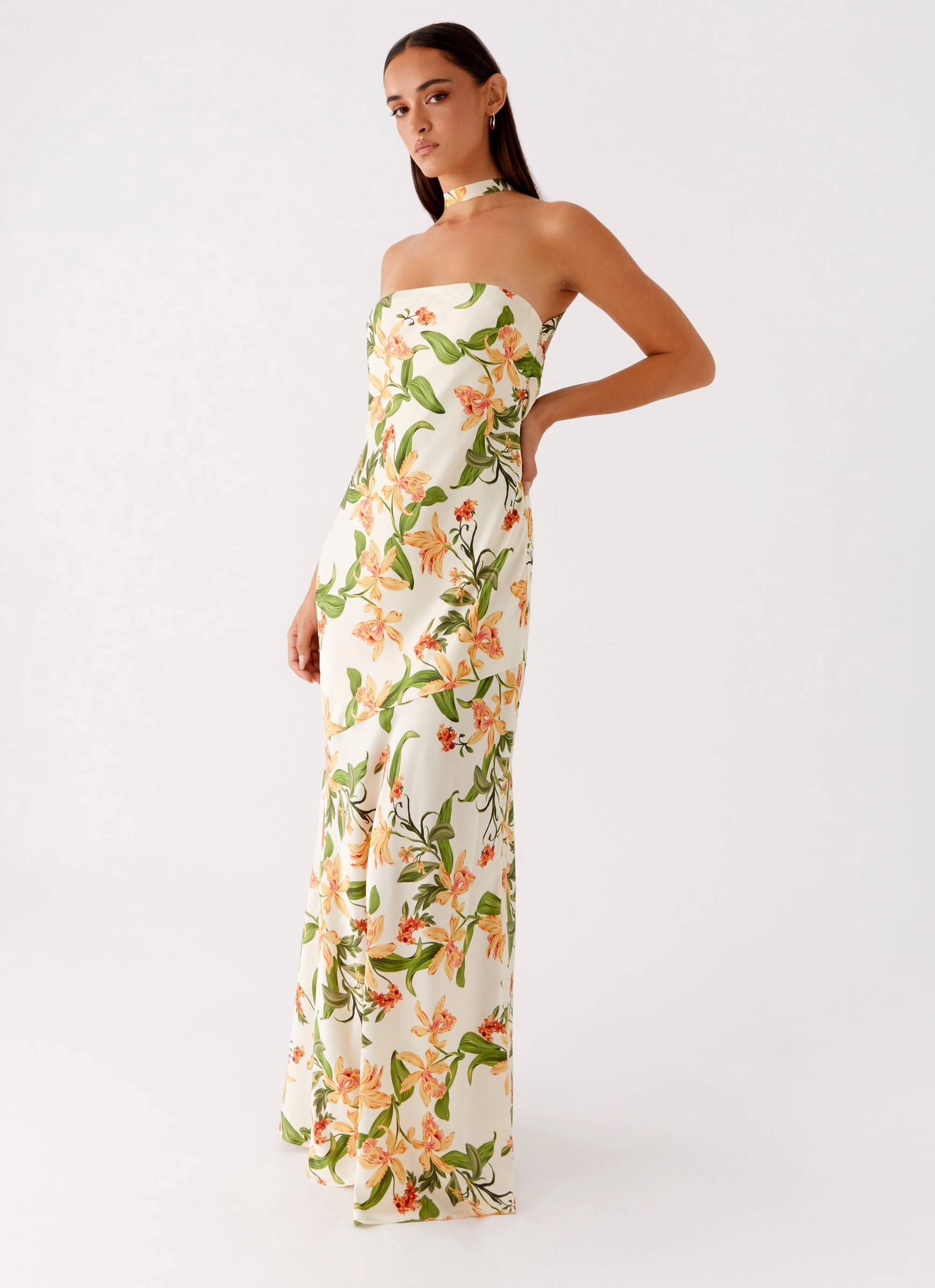 Damali Satin Maxi Dress - Floral Print Light Appeal
