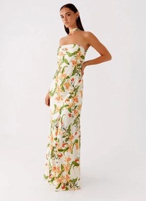 Damali Satin Maxi Dress - Floral Print Light Appeal