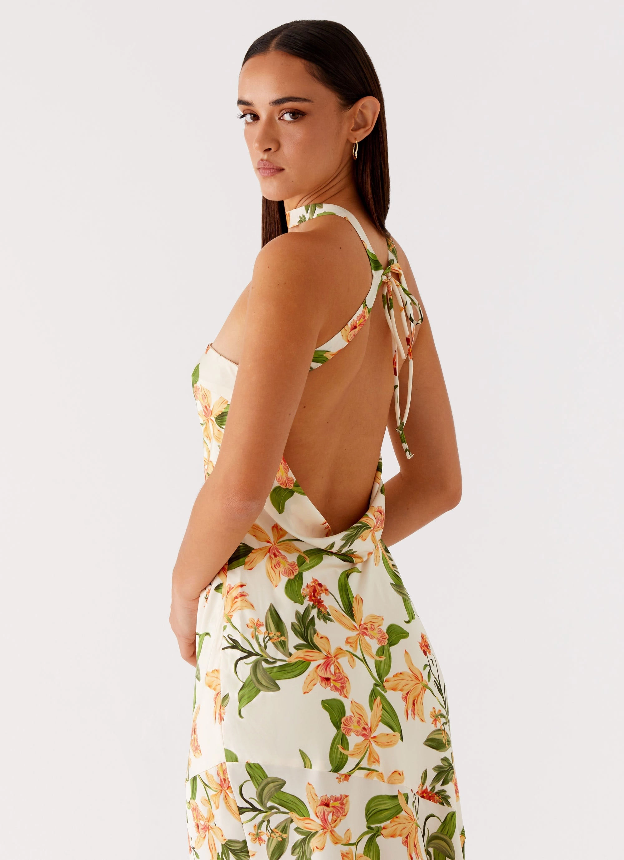 Subtle Flex Damali Satin Maxi Dress - Floral Print