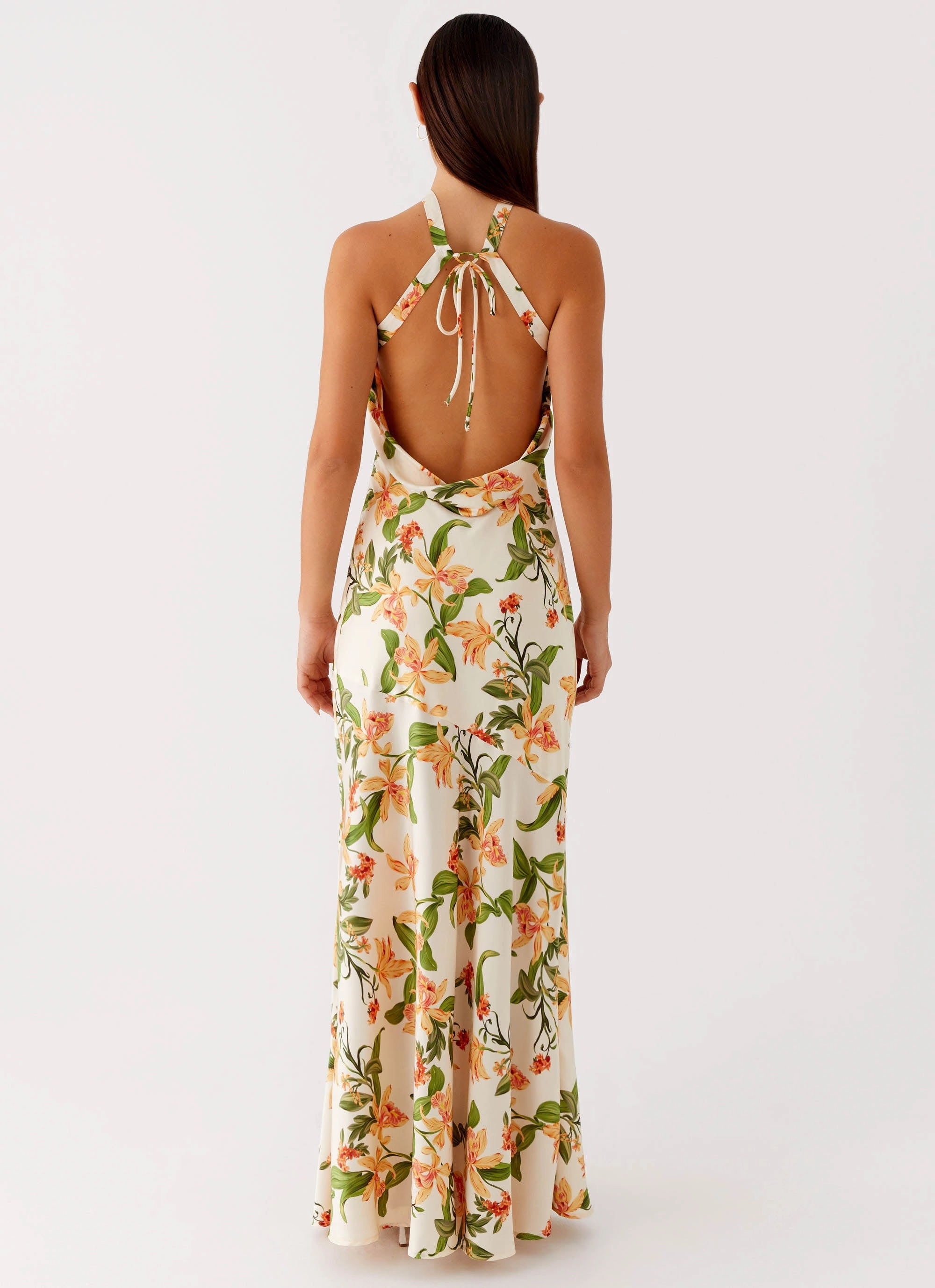 Damali Satin Maxi Dress - Floral Print Lightweight Layer Flattering Cut Wear