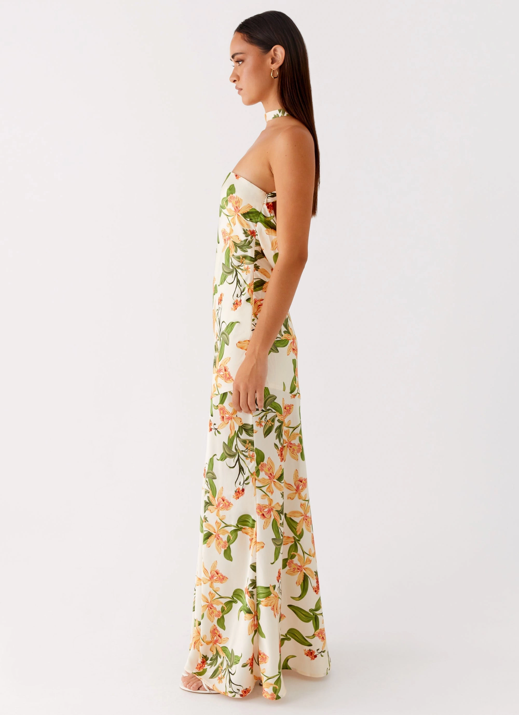 Damali Satin Maxi Dress - Floral Print Versatile Edge