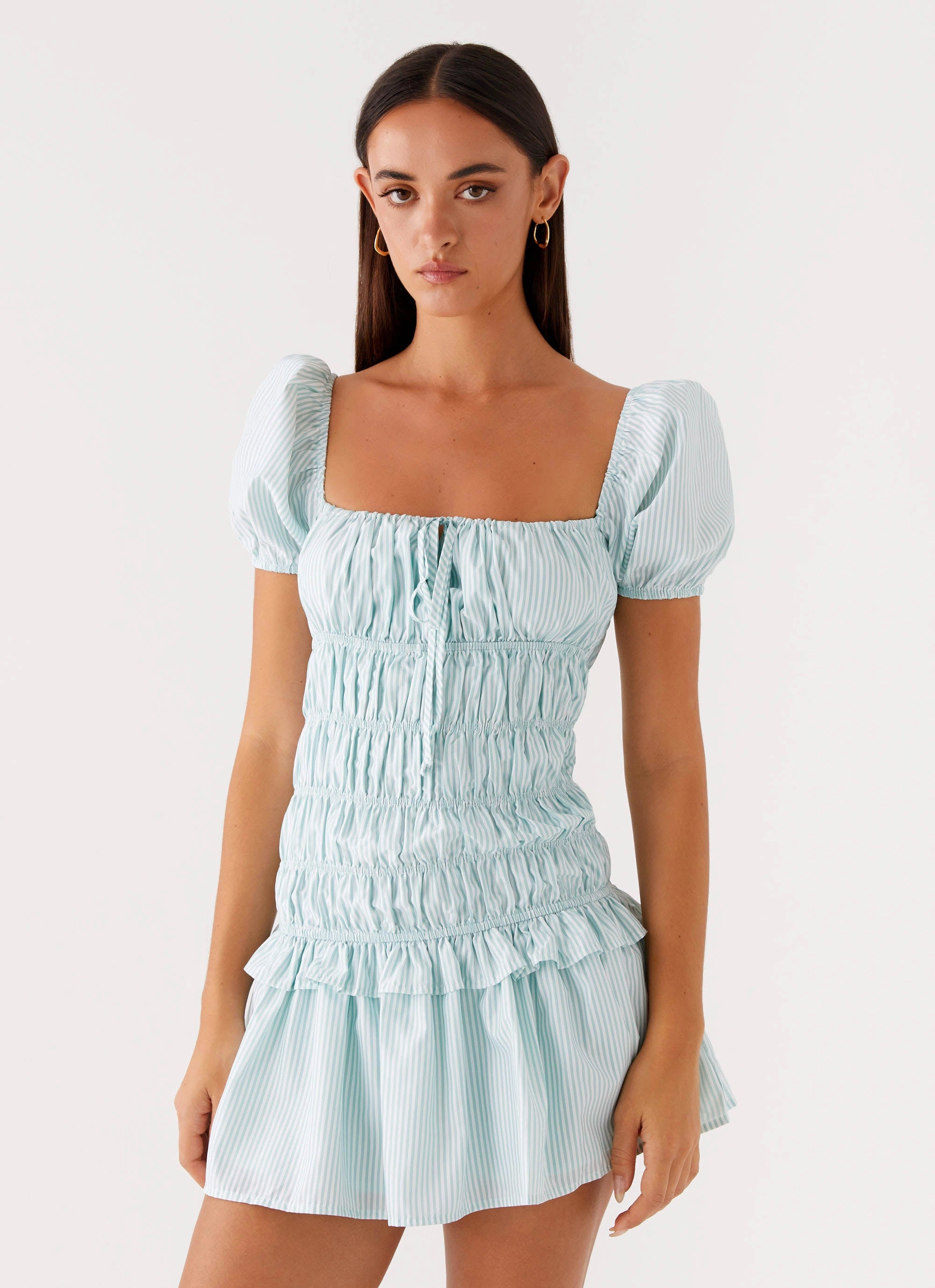 Yolene Mini Dress - Green Gingham Airy Base