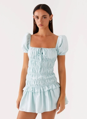 Yolene Mini Dress - Green Gingham Airy Base