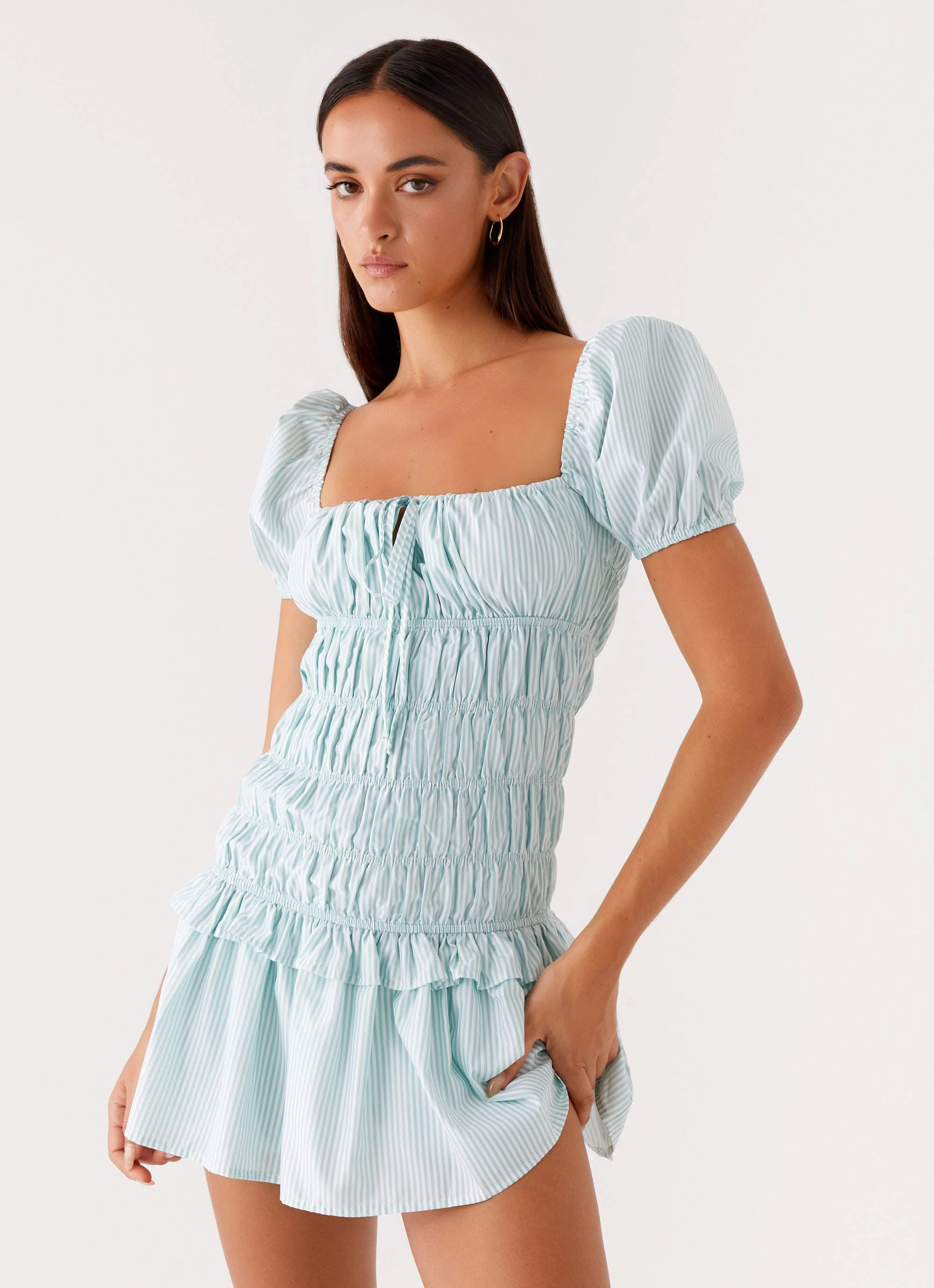 Yolene Mini Dress - Green Gingham Light Aesthetic Sophisticated Layers