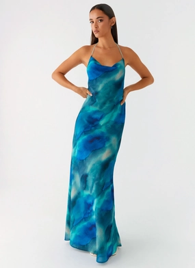 Cool Draping Journey Maxi Dress - Blue Tie Dye