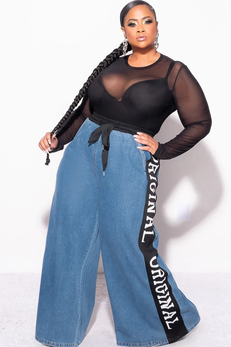 Final Sale Plus Size "Original" Colorblock Wide Leg Pants in Denim and Black Street Utility