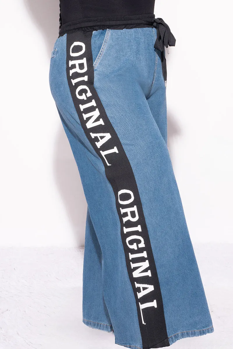 Final Sale Plus Size "Original" Colorblock Wide Leg Pants in Denim and Black High Density Weave