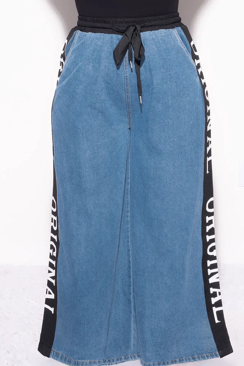 Movement Ease Reflective Trim Final Sale Plus Size "Original" Colorblock Wide Leg Pants in Denim and Black