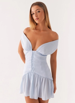 Smart Wear Silky Shape Dear Diary Mini Dress - Pastel Blue