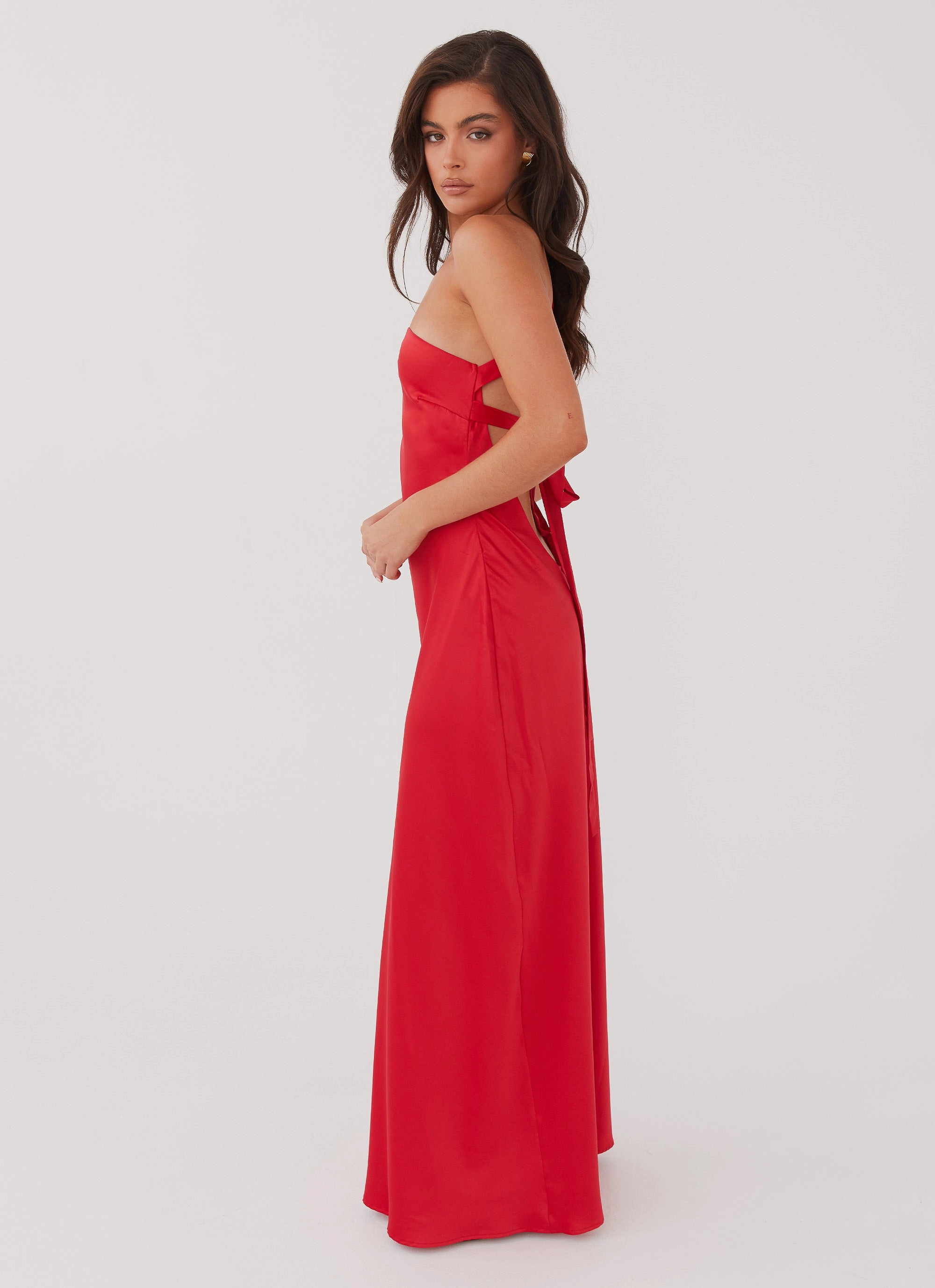 Ceremony Ready FlatlockSeam Delancy One Shoulder Maxi Dress - Rouge Red