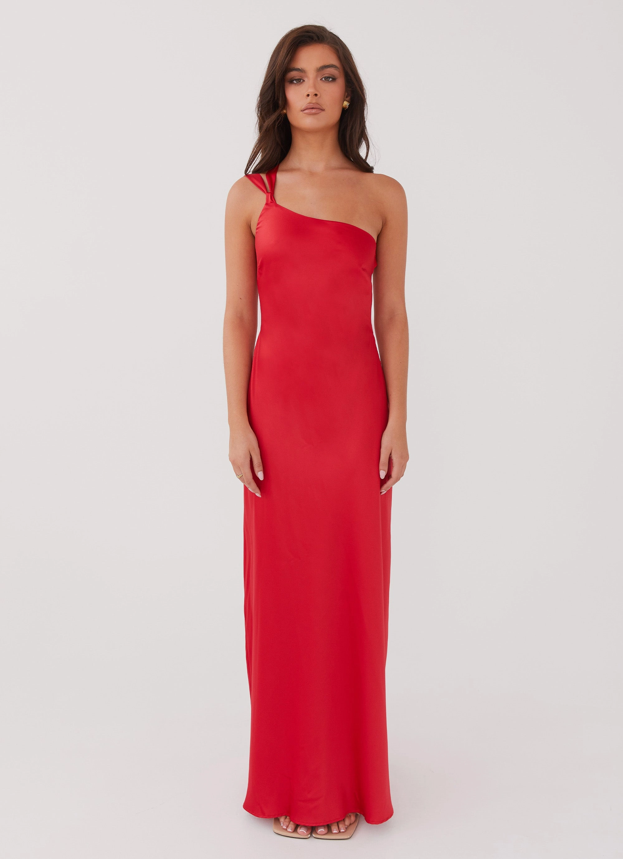 Sleek Wear Essential Style Delancy One Shoulder Maxi Dress - Rouge Red