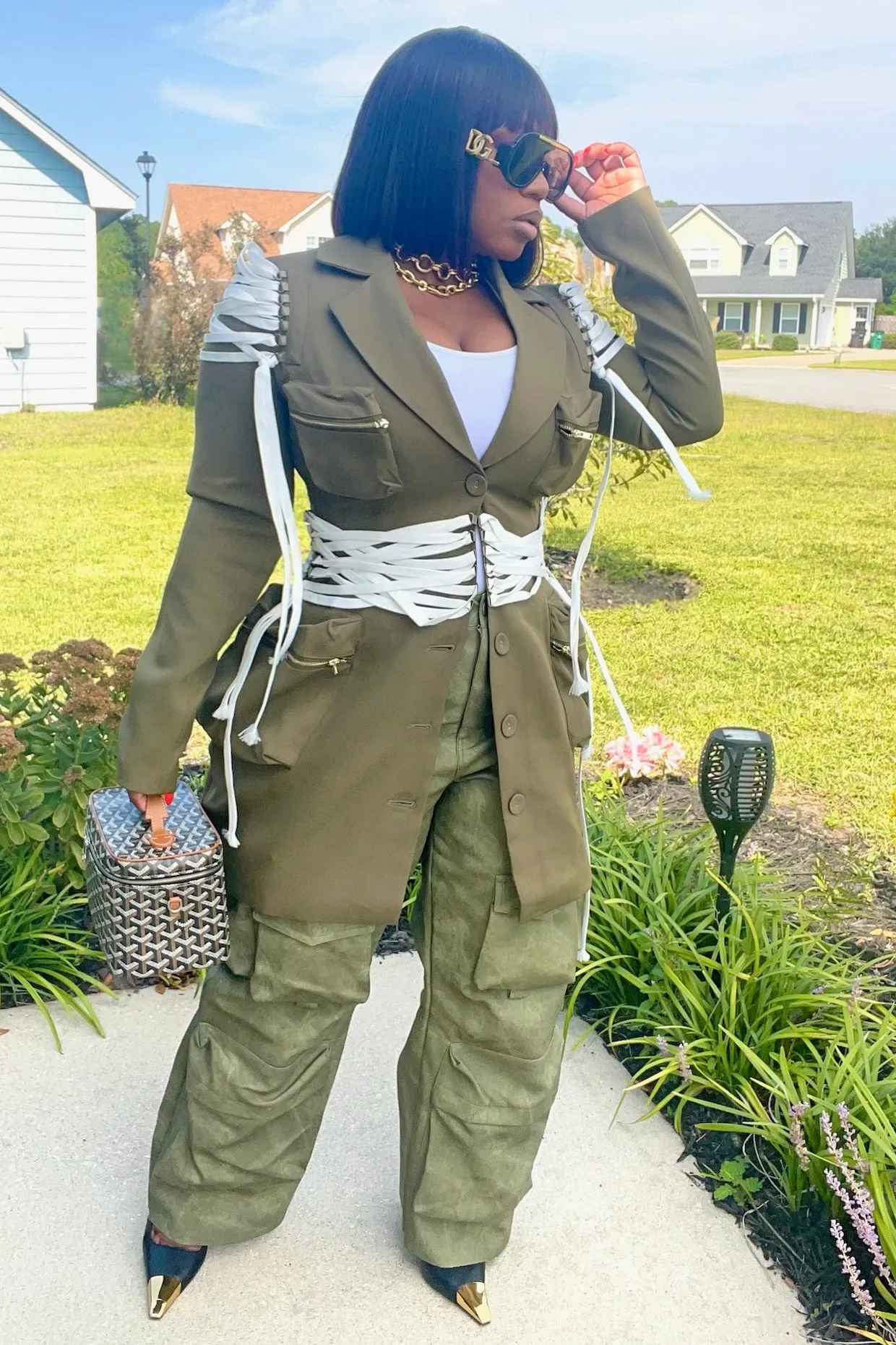 Feather Light UVProtectiveLayer Diane Statement Lace-Up Blazer Dress