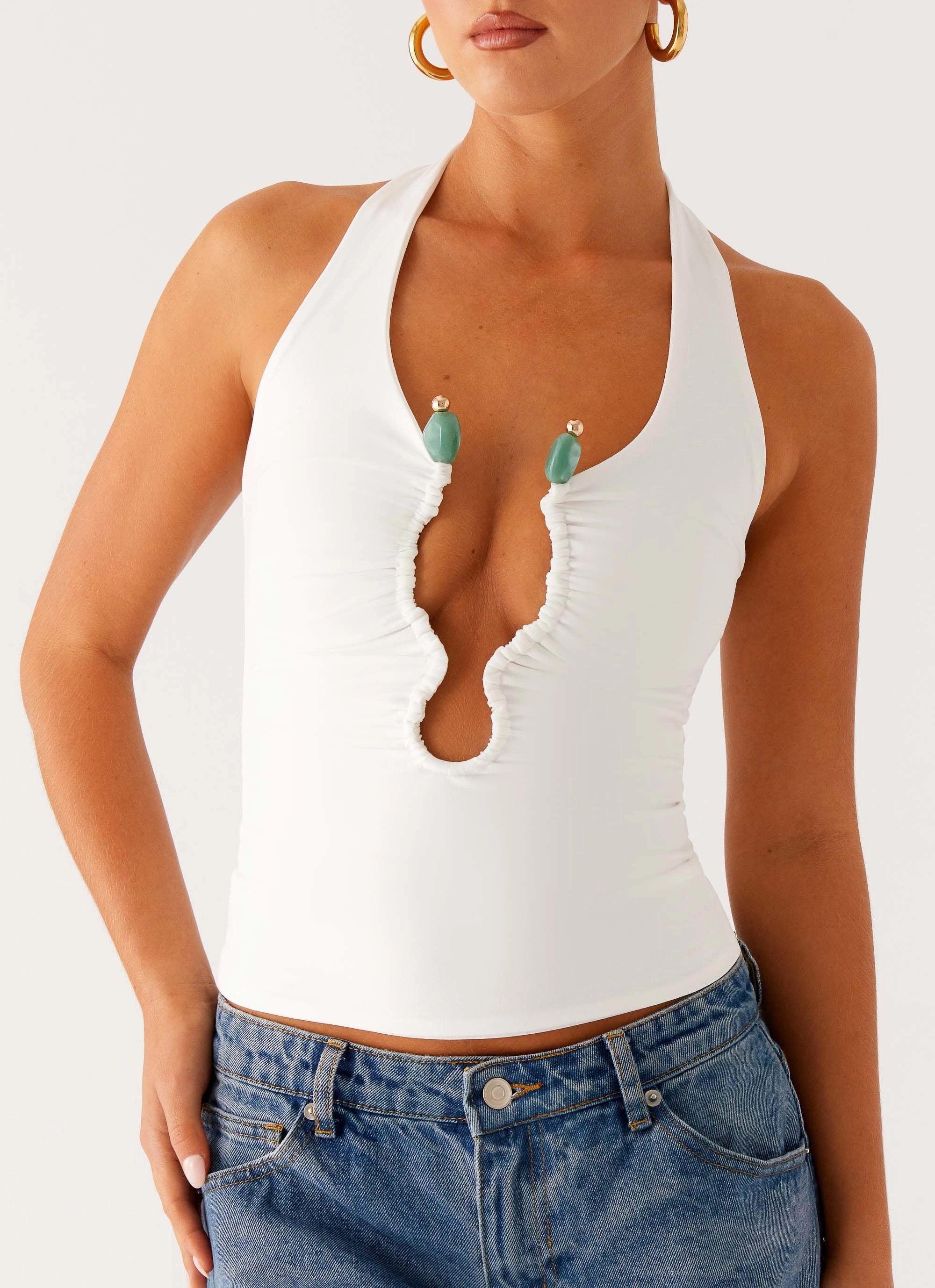 Diego Halter Top - Off White stain resistant coating Draped Design