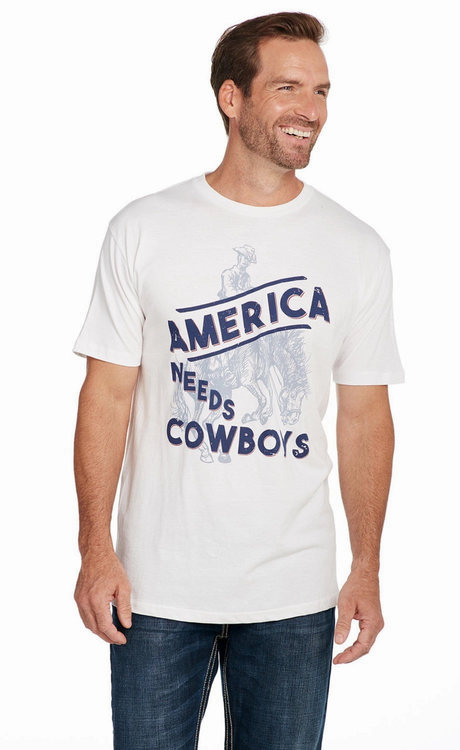 Linen blend Cowboy Up Mens America Needs Cowboys White 100% Cotton S/S T-Shirt