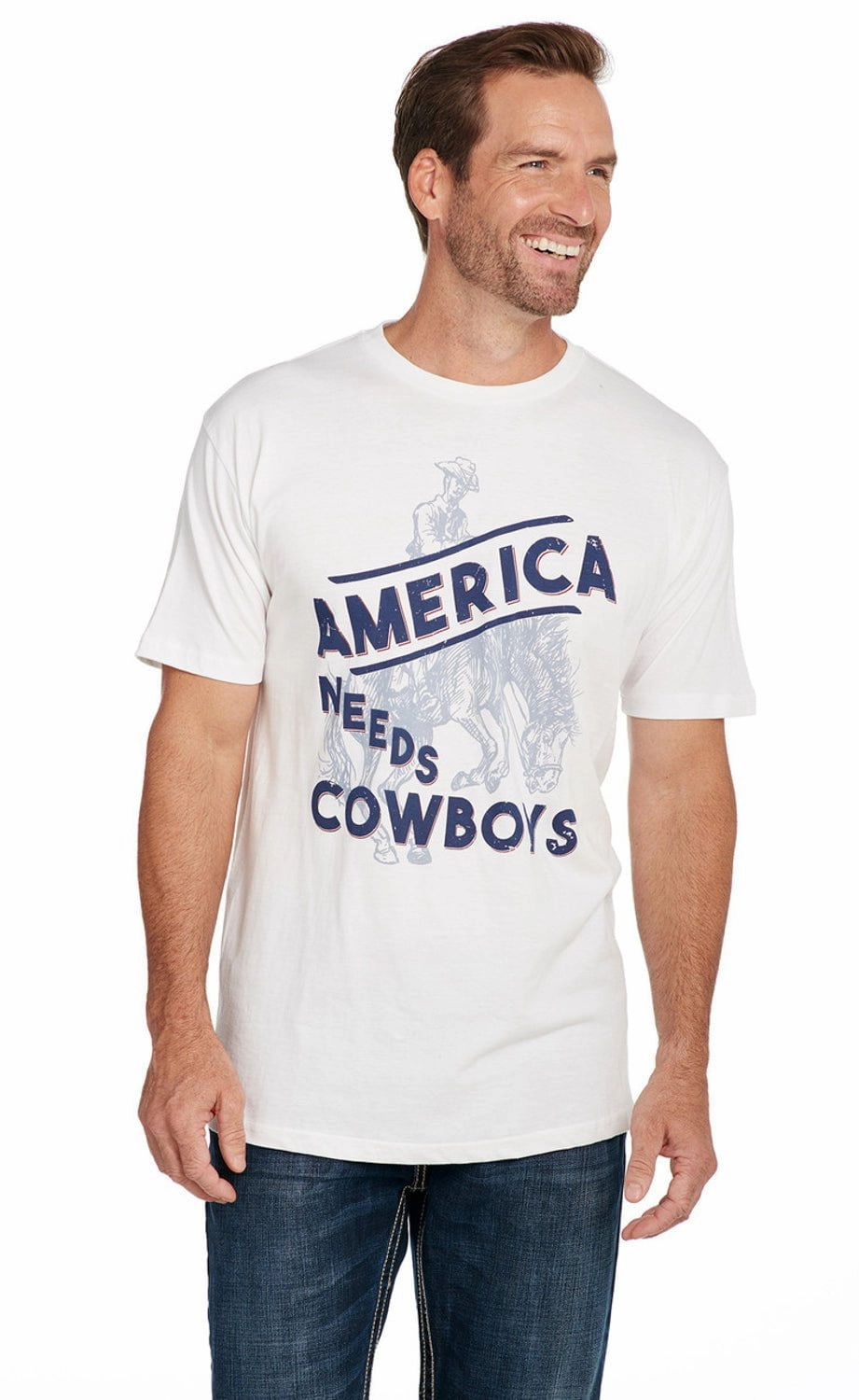 Cowboy Up Mens America Needs Cowboys White 100% Cotton S/S T-Shirt Quality Fabric Men's