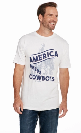 OversizedSilhouette Perfect Layering Cowboy Up Mens America Needs Cowboys White 100% Cotton S/S T-Shirt