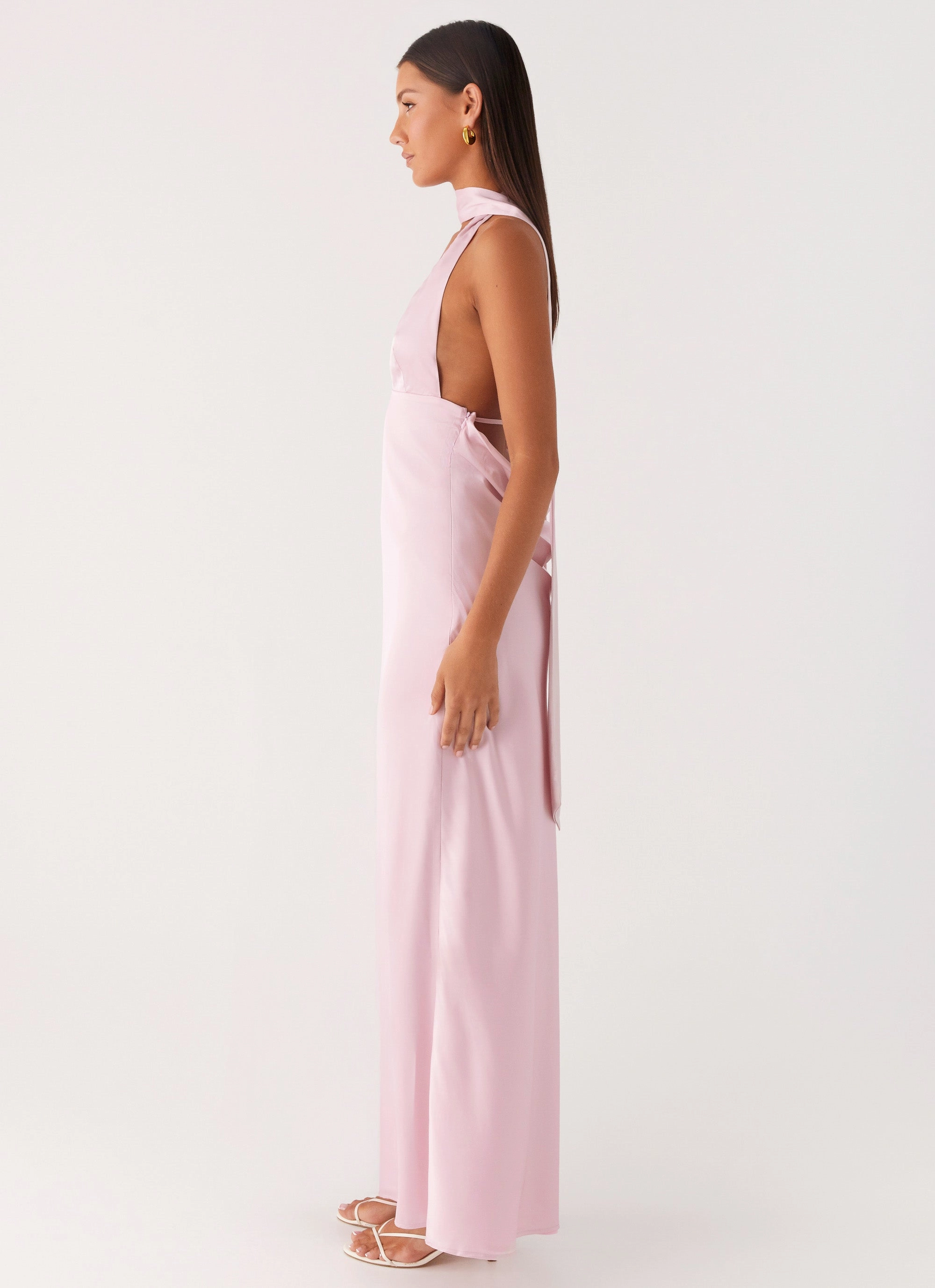 Distressed Look Alicia Satin Halter Maxi Dress - Baby Pink Reimagined Classic Velvet Finish