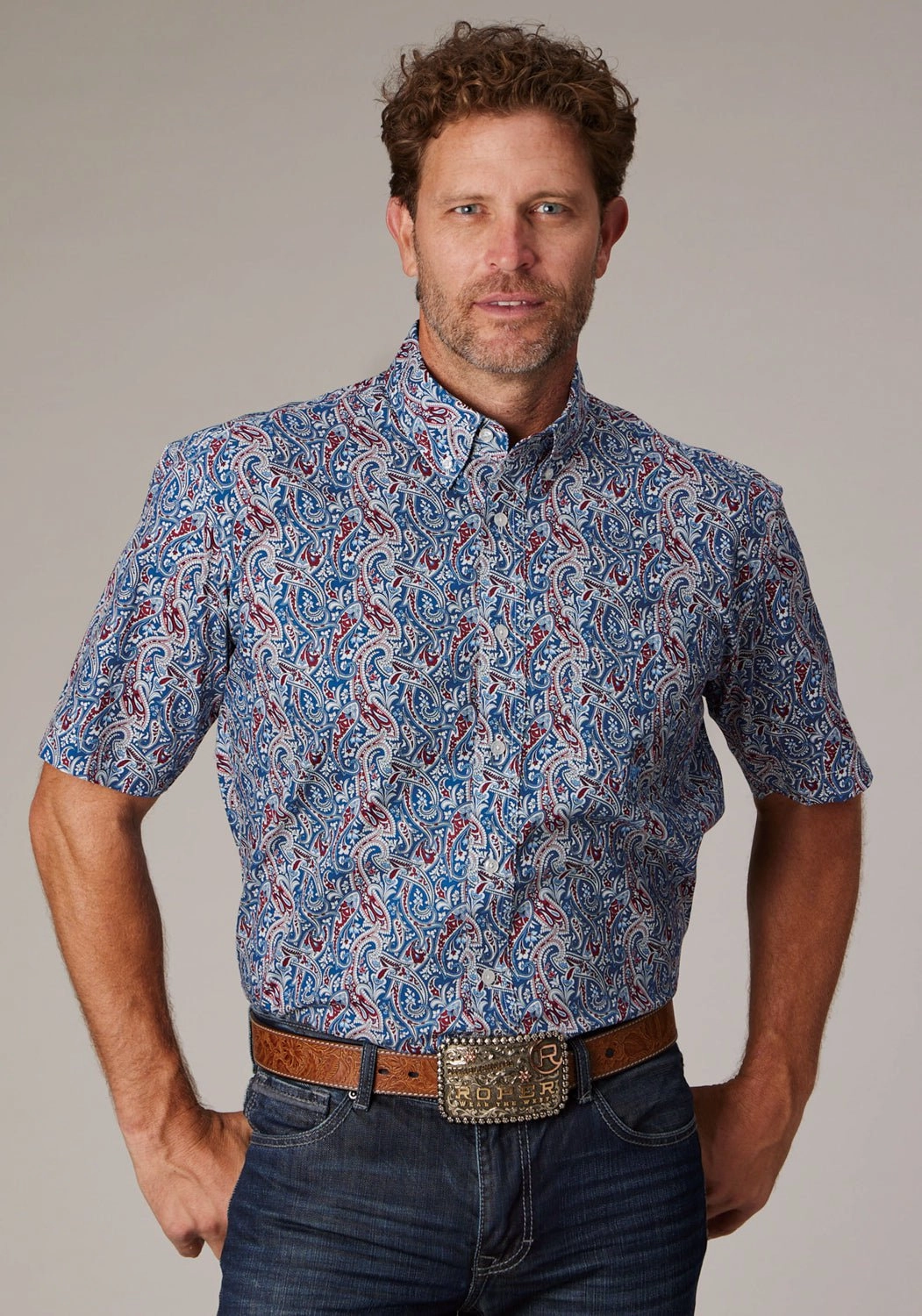 Layered Collar Roper Mens 2024 River Paisley Blue 100% Cotton 1 Pkt S/S Shirt