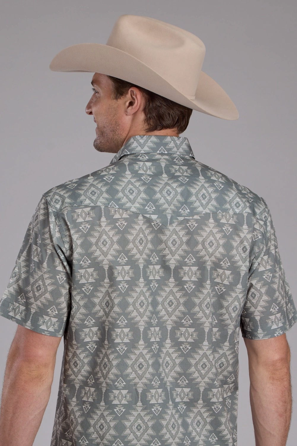 Roper Mens Horizontal Scribble Aztec Grey 100% Cotton S/S Shirt Autumn Look Edgy Fashion