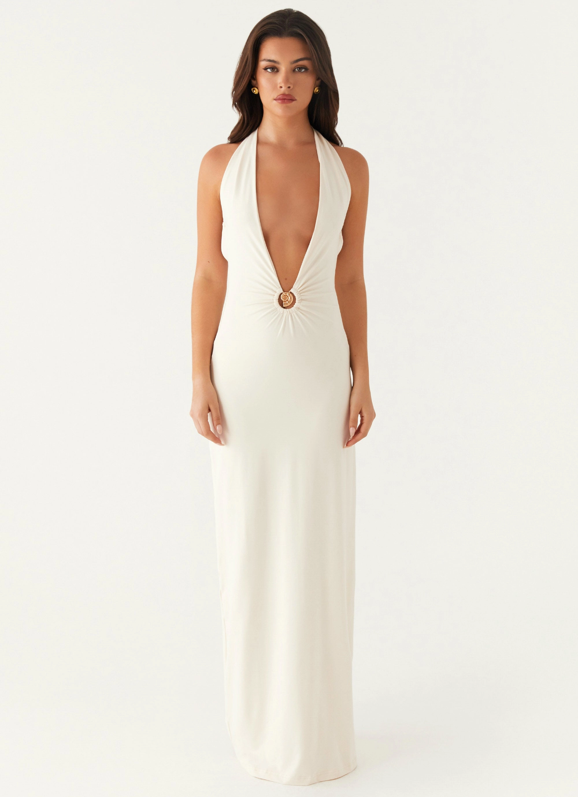 Light Coral Basic Warm Dominica Maxi Dress - Ivory