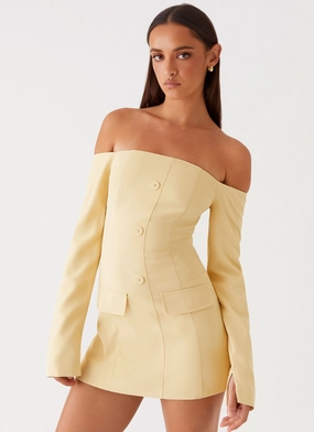 Dominique Blazer Mini Dress - Yellow Gemstone-Detail