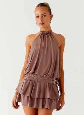 Dopamine Belt Mini Dress - Taupe Effortless Silhouette Relaxed Mood Breezy Outfit