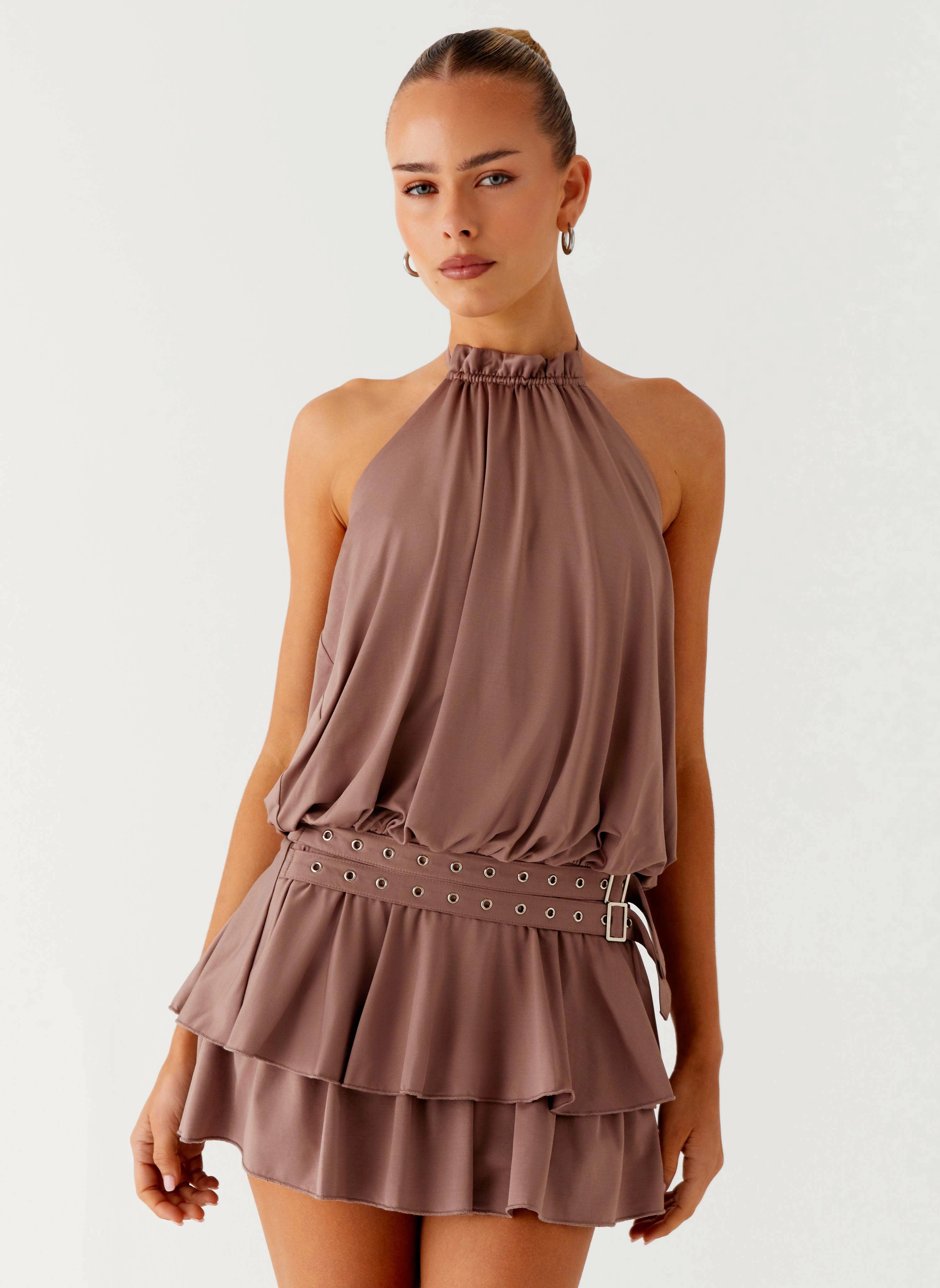 Dopamine Belt Mini Dress - Taupe Effortless Silhouette Relaxed Mood Breezy Outfit