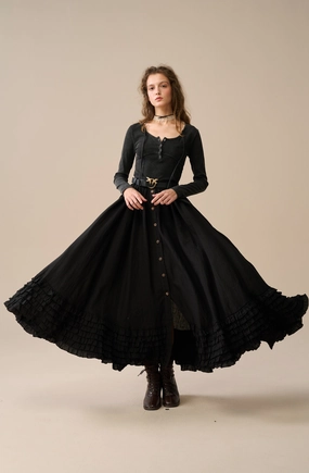 Dorothy 27 | Ruffled maxi linen skirt Homewear Style Minimal Comforted