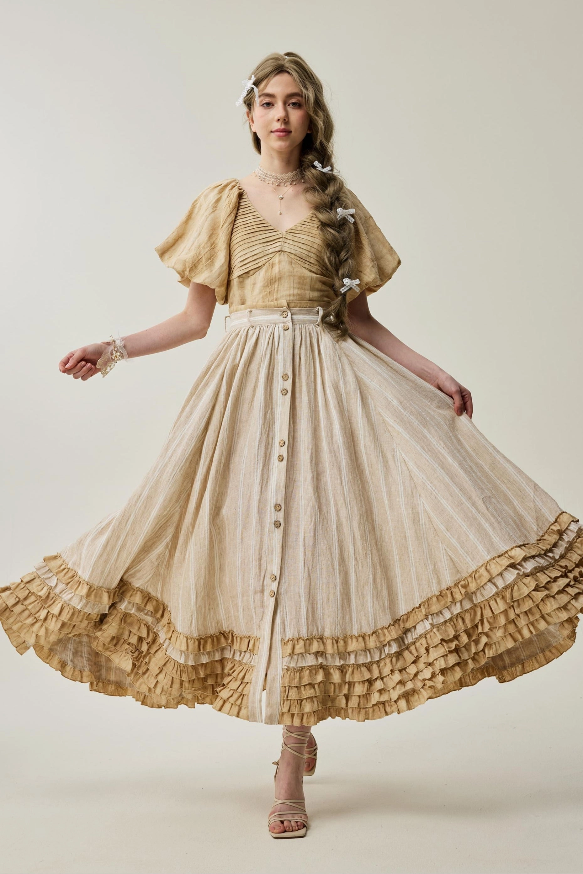 Dorothy 27 | Ruffled maxi linen skirt Flexible Side Gussets Day To Night