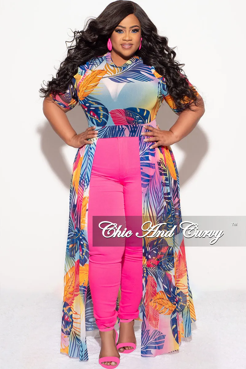 Casual Must-Have Final Sale Plus Size Mesh Top with Train in Multi Color Leaf Print