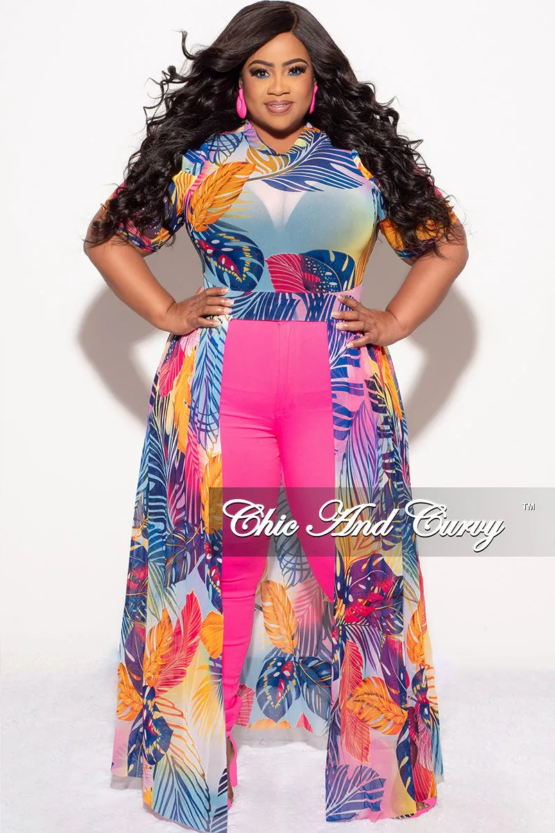 Final Sale Plus Size Mesh Top with Train in Multi Color Leaf Print SoftLining
