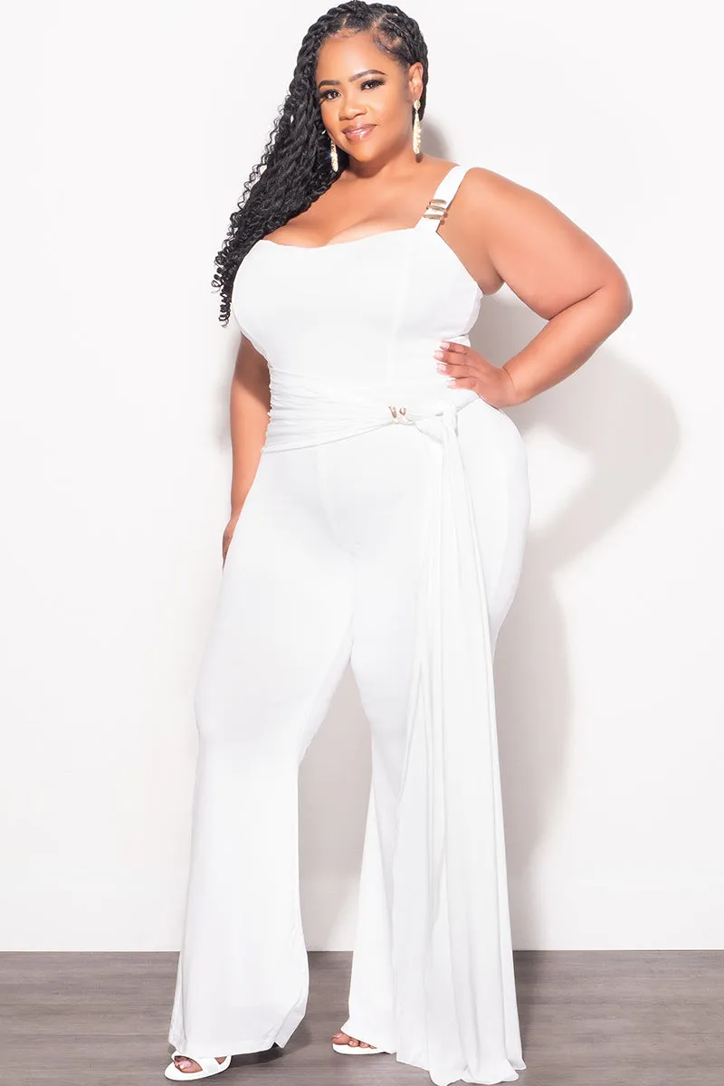 Air Comfort Final Sale Plus Size Jumpsuit with Gold Detail and a Sash in White