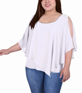 Plus Size Chiffon Poncho With Sparkle Accents Formal Tank