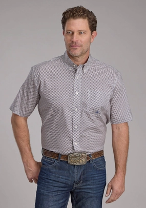 Odor Control Technology Roper Mens Pinwheel Foulard Tan 100% Cotton 1 Pkt S/S Shirt