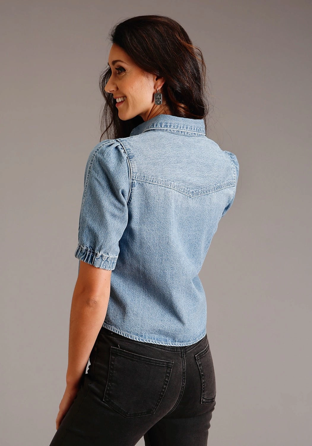 Subtle pattern Stetson Womens Denim Crop Blue 100% Cotton S/S Shirt