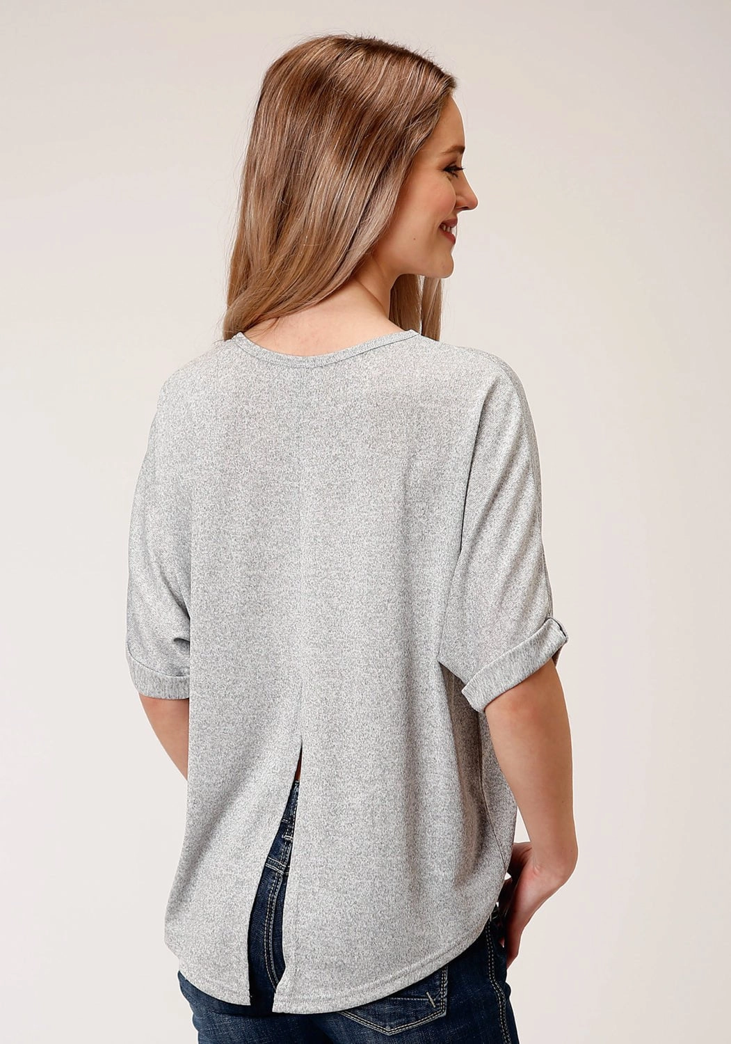 Mesh Insert Roper Womens Heather Grey Polyester Dolman Aztec S/S T-Shirt