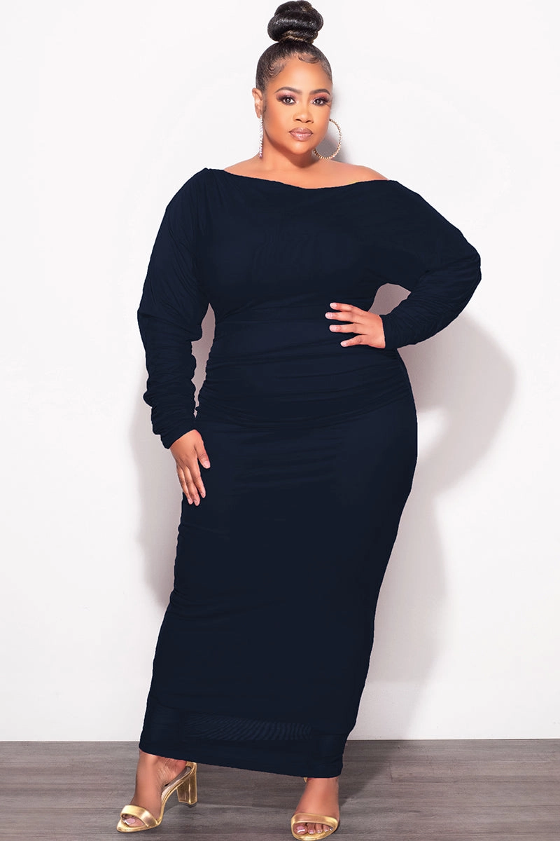 NoiseReducingFabric Final Sale Plus Size Mesh Midi Dress in Navy