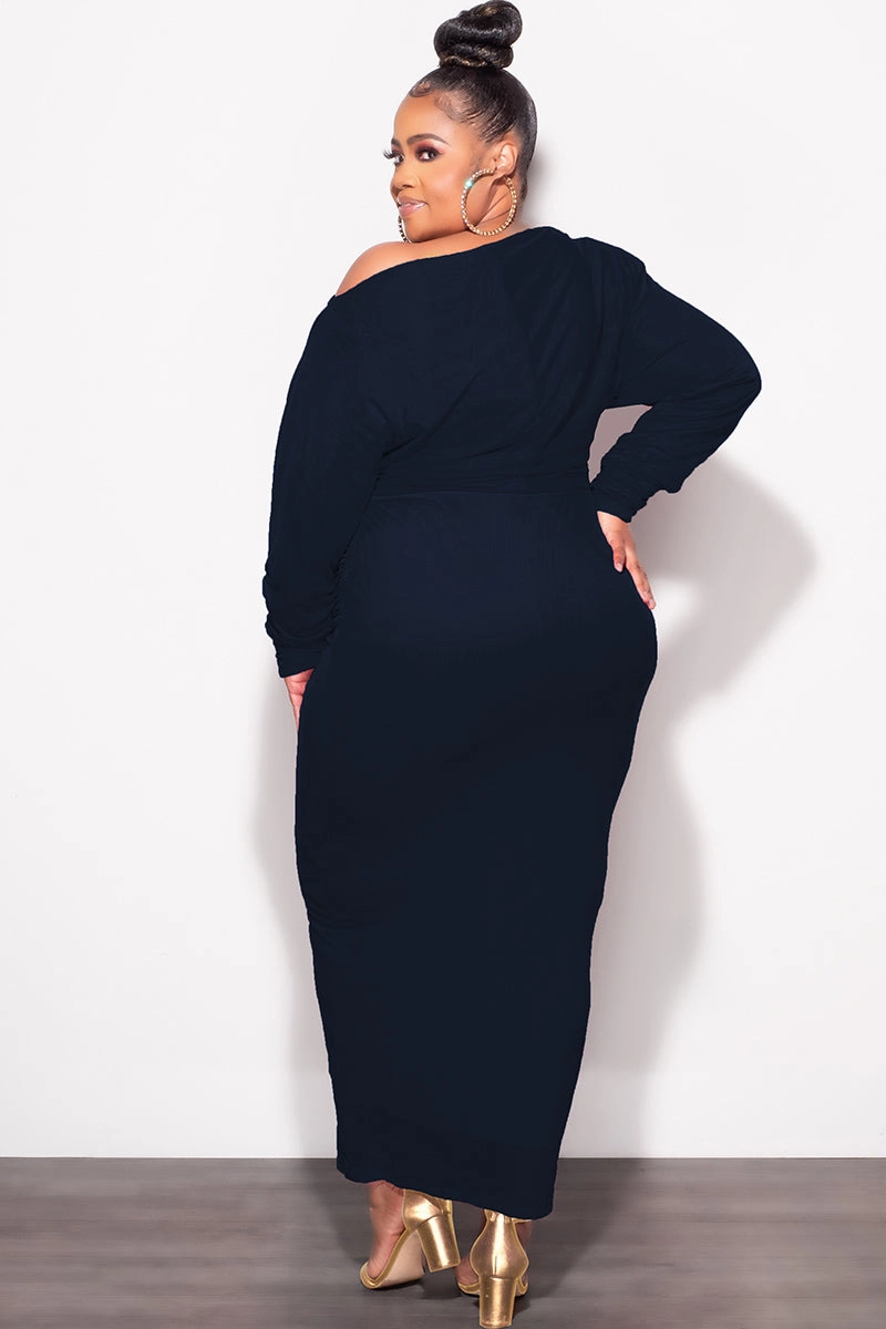 Final Sale Plus Size Mesh Midi Dress in Navy Perfect Fit Wear