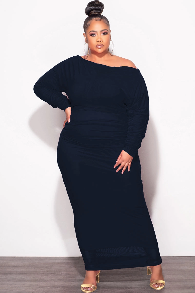 Final Sale Plus Size Mesh Midi Dress in Navy Movement Ready Fit Minimal Edge