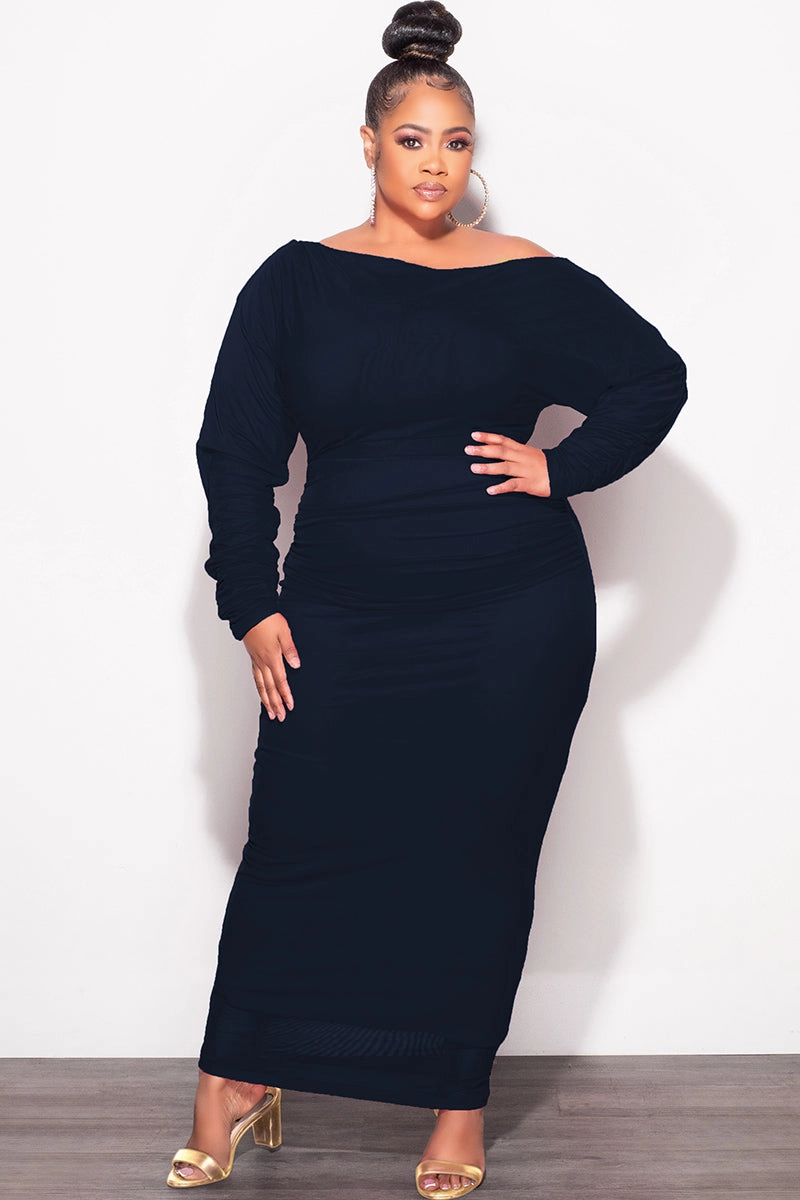 Final Sale Plus Size Mesh Midi Dress in Navy Printed design