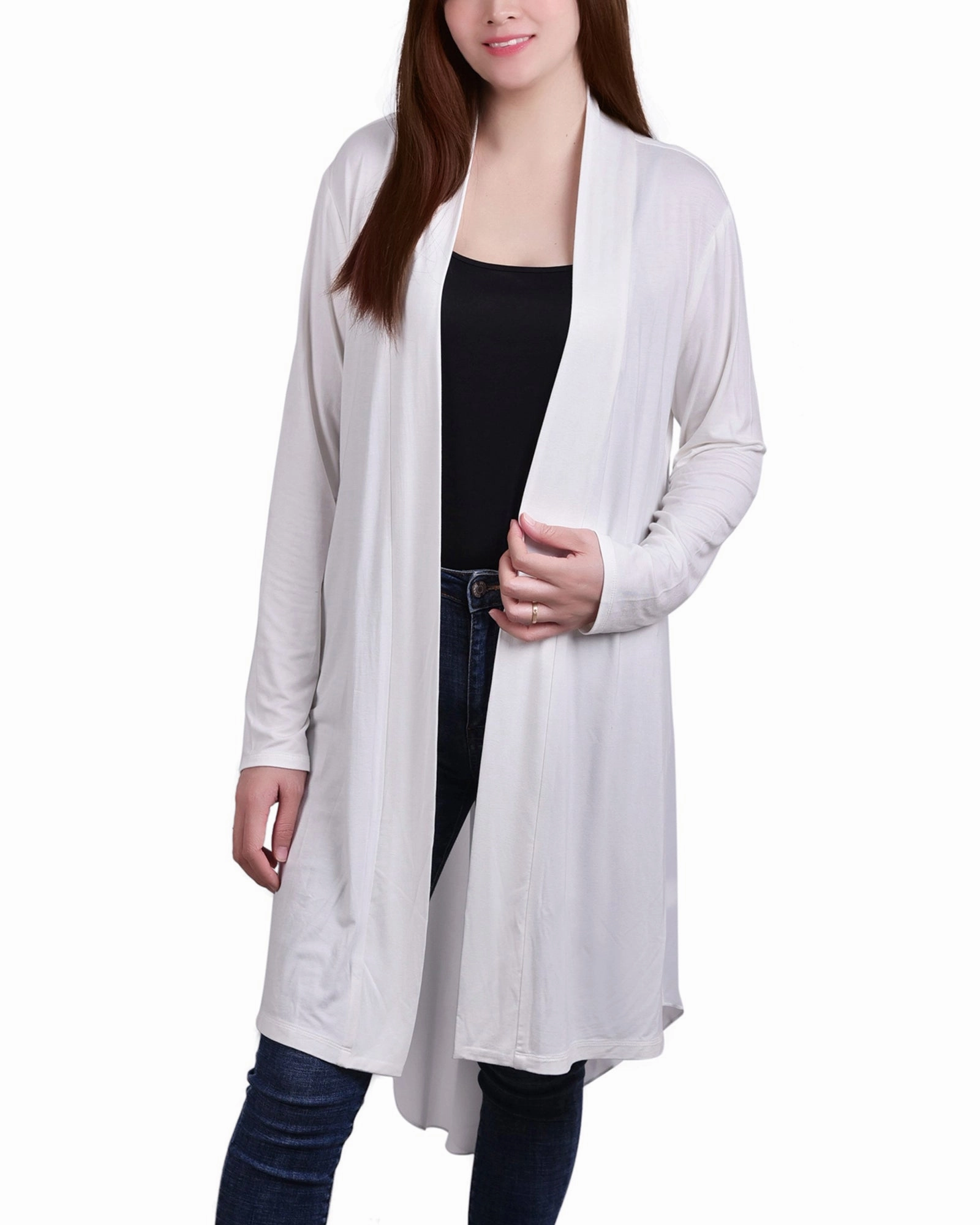 QuickDry Antibacterial Fabric Long Sleeve Knit Cardigan with Chiffon Back
