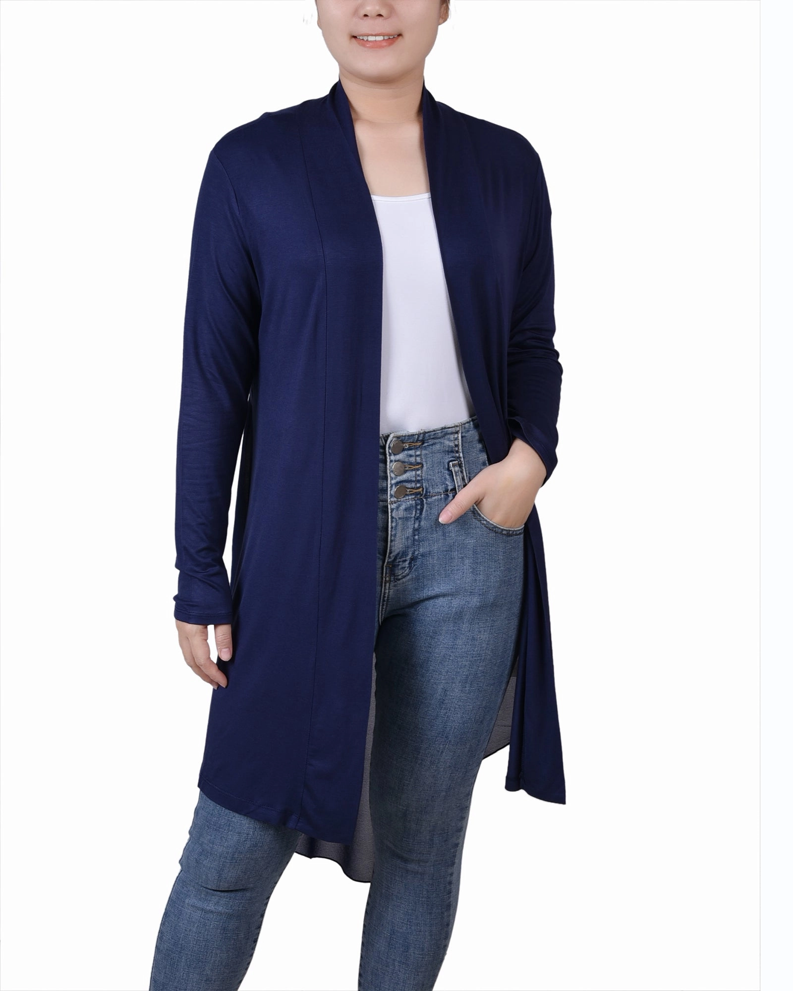 Two Tone Texture Effect Long Sleeve Knit Cardigan with Chiffon Back
