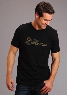 Embellished Neckline Comfort First Fit Stetson Mens Black 100% Cotton The Open Road S/S T-Shirt