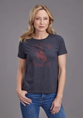 Stetson Womens Round Up Black Cotton Blend S/S T-Shirt Designer Look ethical fashion