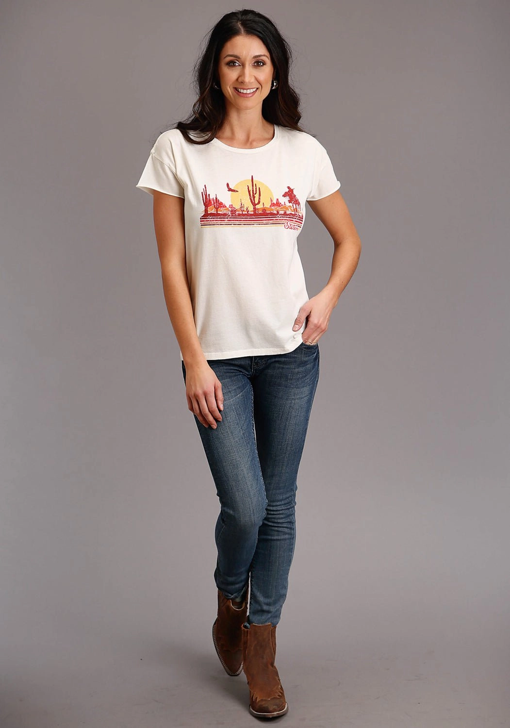 Winter Collection Trend-Driven Stetson Womens White 100% Cotton Distressed Cowgirl S/S T-Shirt