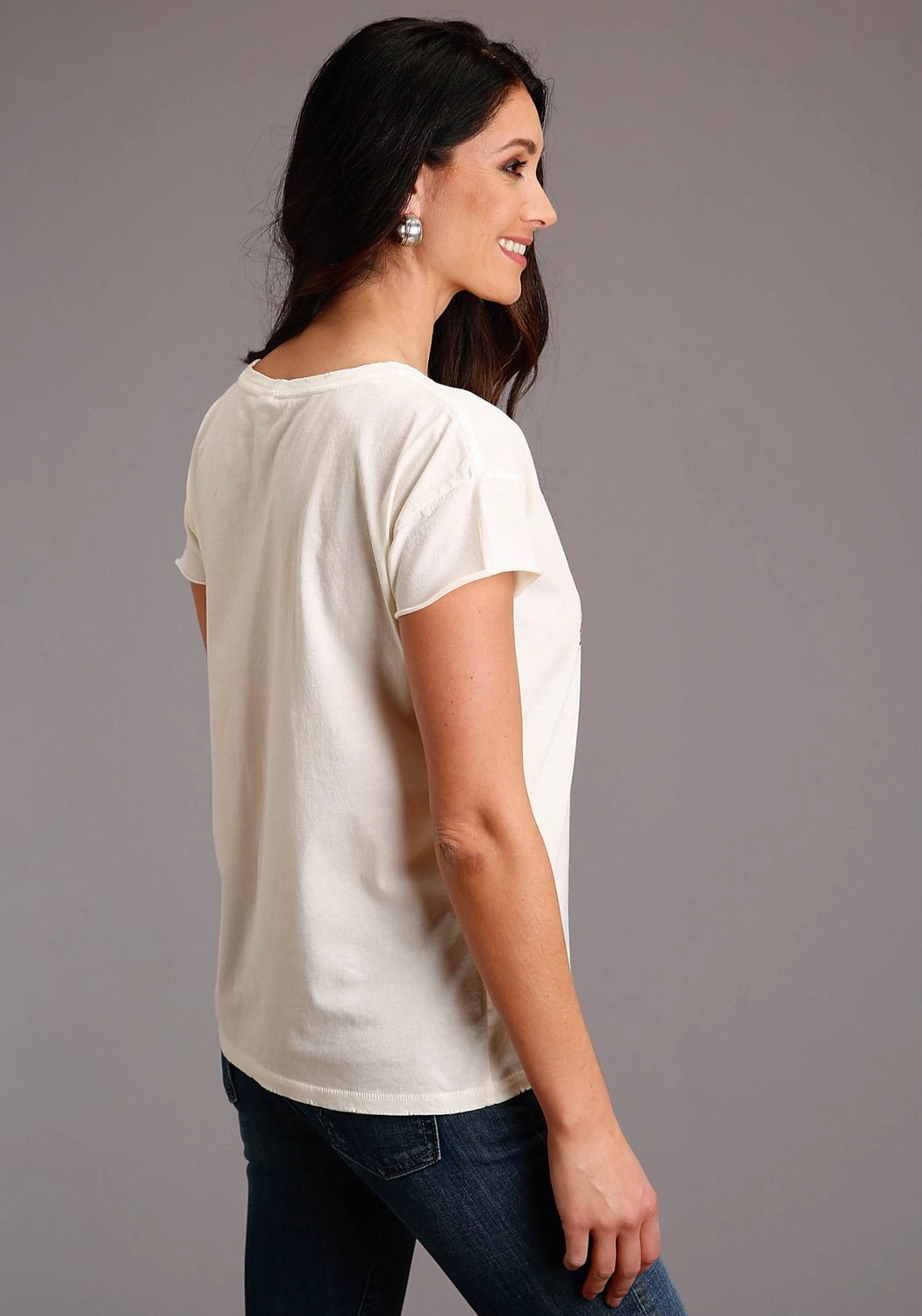 Stetson Womens White 100% Cotton Distressed Cowgirl S/S T-Shirt Unisex style Flexible Movement